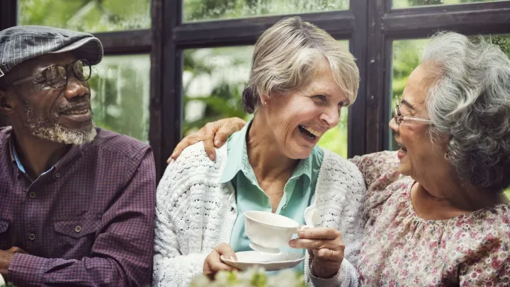 3 elderly people smiling together